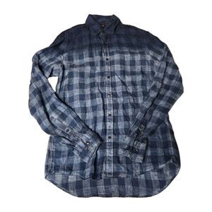 Michael Kors Slim Fit Mens Ombre Blue Linen Small Button Up Shirt Plaid Western